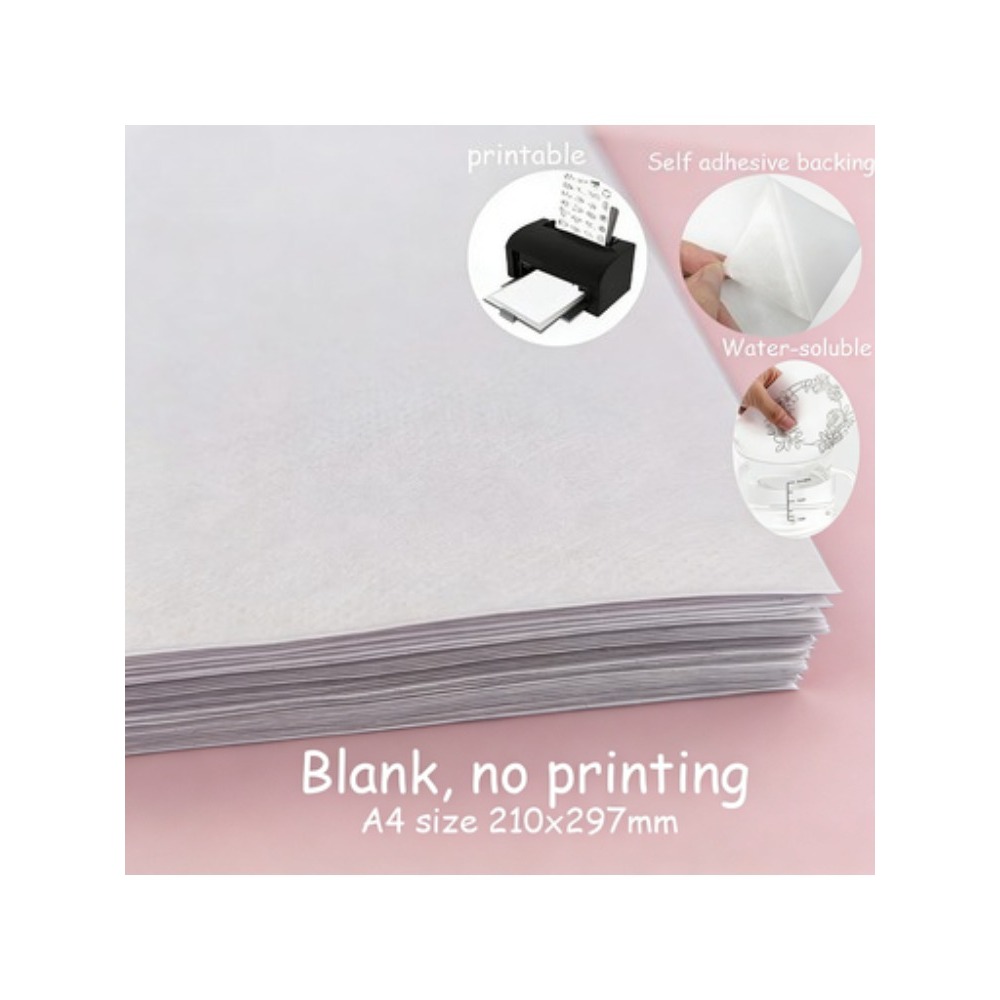 Embroidery Stabilizer Backing - สติกเกอร์กาวละลายน้ำได้ 5 แผ่น ขนาด A4 สำหรับงานปัก