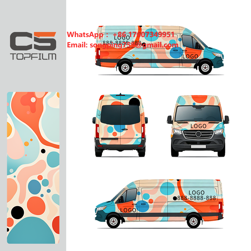 Commercial Wrap Printing - สติ๊กเกอร์ติดรถยนต์ลายกราฟิกนามธรรมสีสันสดใส พิมพ์ลายตามสั่ง สำหรับรถตู้เชิงพาณิชย์ วัสดุ TPU PET