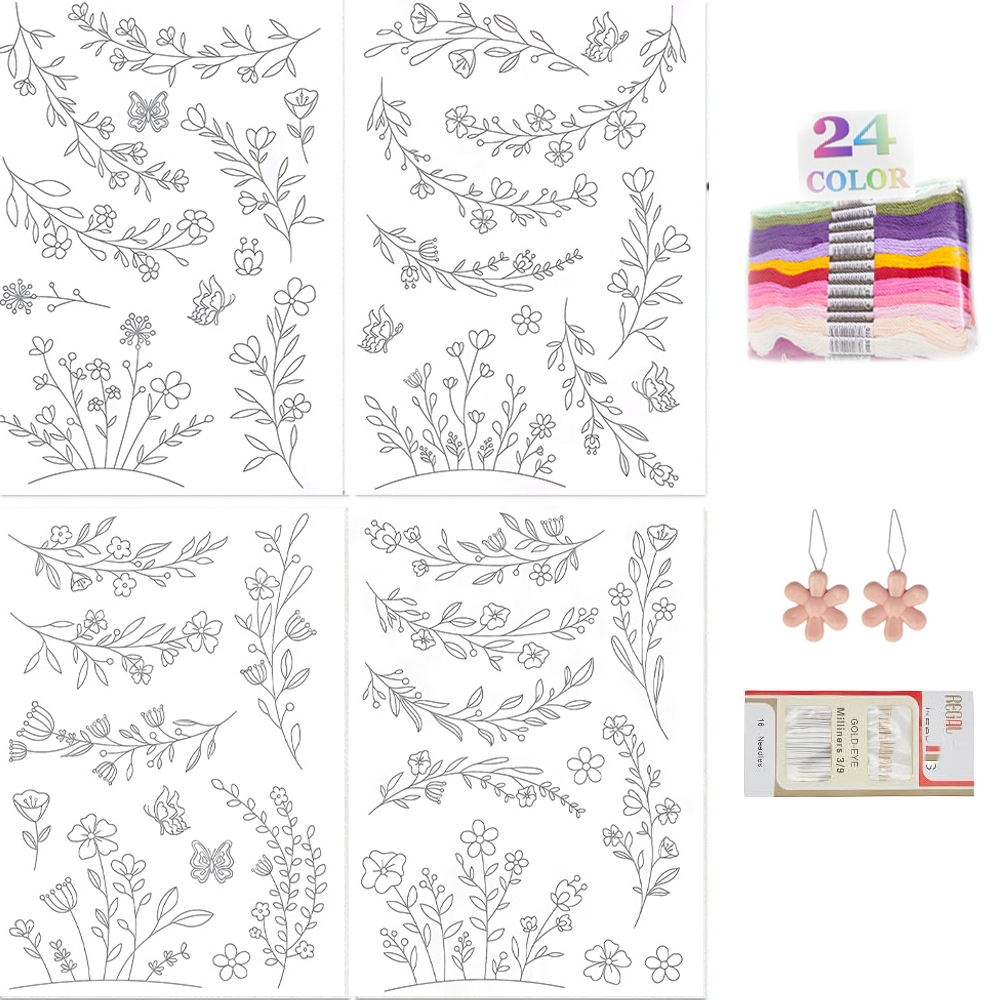 Embroidery Stabilizer Backing - กระดาษรองปักลายละลายน้ำได้ แผ่นรองปักลายแบบล้างออกได้ ลายดอกไม้และตัวอักษร อุปกรณ์เย็บมือสำหรับผู้เริ่มต้น