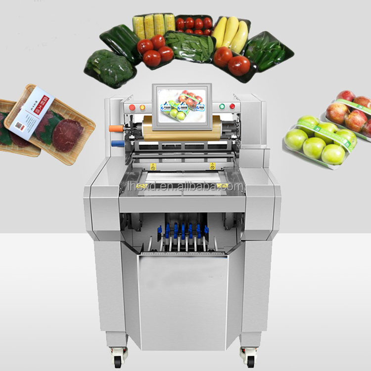 Commercial Wrap Printing - เครื่องพันฟิล์มพลาสติกอุตสาหกรรมแบบอัตโนมัติ พร้อมฟังก์ชันพิมพ์ สำหรับการบรรจุภัณฑ์ถนอมอาหารอัตโนมัติ