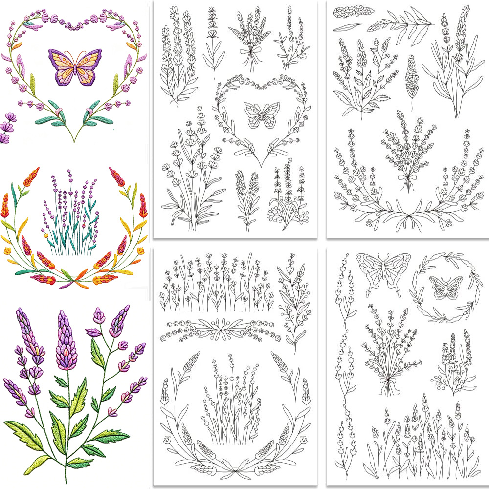 Embroidery Stabilizer Backing - ลายปักผีเสื้อดอกลาเวนเดอร์แบบละลายน้ำได้ พร้อมแผ่นกาวในตัวสำหรับงานปักมือบนผ้าไม่ทอ