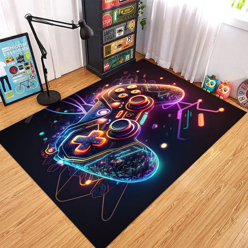Commercial Printing Usa - พรมปูพื้นลายจอยสติ๊กเกมส์เรืองแสงนีออน สีสันสดใส กันลื่น สำหรับห้องเกมส์ ตกแต่งบ้าน